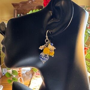 Stanley Yellow and Blue Beaded Earrings